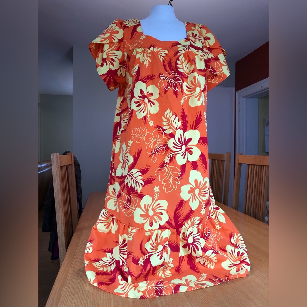 Vintage Ali’i Hawaiian Dress - Bright Orange, size large